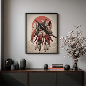 Impresión de robot mecha samurái, arte mural japonés inspirado en Gundam, póster minimalista de anime imagen 4