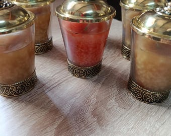 Lot de 6 bougies marocaines parfumées faites main en verre et cuivre, ensemble de bougies aromatiques de luxe, décoration bohème artisanale, cadeau de parfum d'intérieur