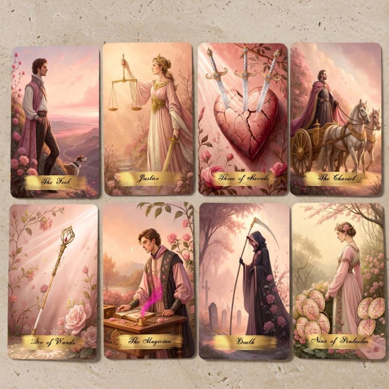NEW Pink Garden Art Nouveau Tarot Deck, 78 Romantic Illustrated Tarot ...