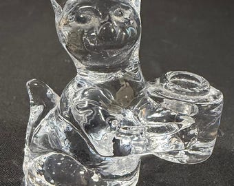 Vintage Biedermann Söhne Katzen-Glas-Mini-Kerzenhalter Kätzchenfigur