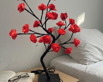 Rose Tree Lamp USB LED, Floral Night Light, Romantic Gift, Aesthetic Desk Décor
