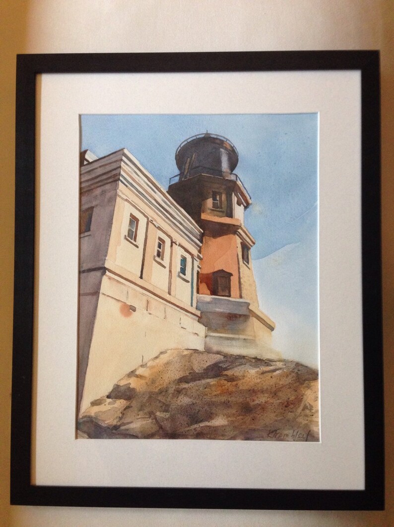 Split Rock Lighthouse Northshore Wall Art Fine Art Print of Watercolor