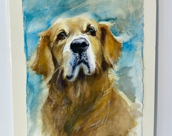 FREE!  Golden Oldie  Original Watercolor Dog Art Painting  Golden Retriever