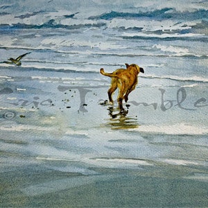 Dog beach Wall art archival print Dog Running on Beach