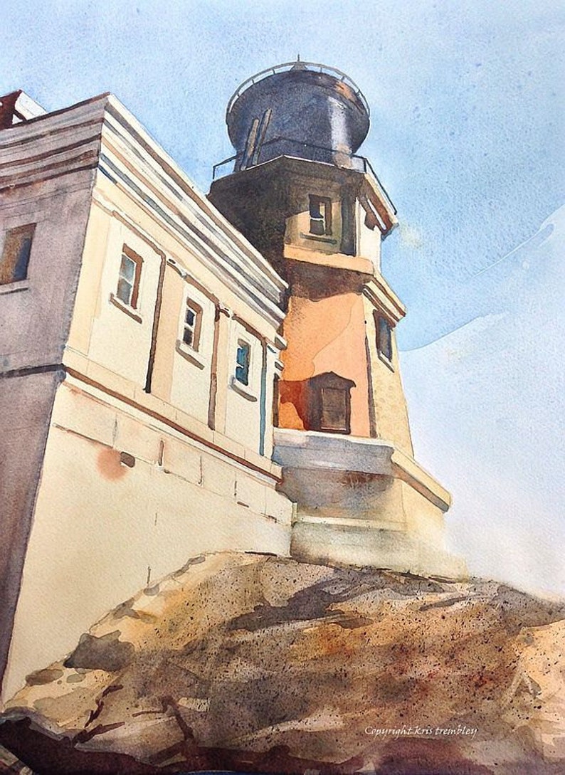 Split Rock Lighthouse Northshore Wall Art Fine Art Print of Watercolor