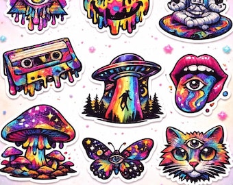 Trippy Psychedelic Sticker (10) Pack | Rainbow Art Stickers | Groovy Vinyl Decals