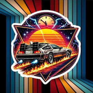 Pegatina lisa de 7,6 cm de Regreso al Futuro / Arte retro de películas de los 80