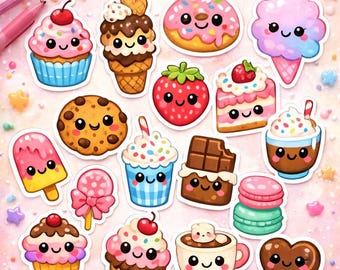 Kawaii Dessert Sticker Pack – Cartoon Sweets, 15-Piece Set