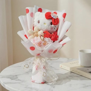 Hello Kitty Flower Bouquet | Crochet Rose Sunflower Cute Plush Doll Gift for Her Kawaii Anniversary |Mother Days| 35cm Knitted Home Decor 11