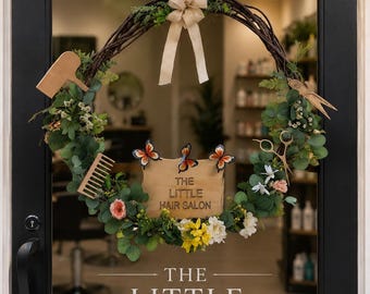 Personalized Hair Salon/ Wreath Salon Door Decor | Hair Stylist Gift/Beauty Shop Sign | Custom Salon Name Wreath