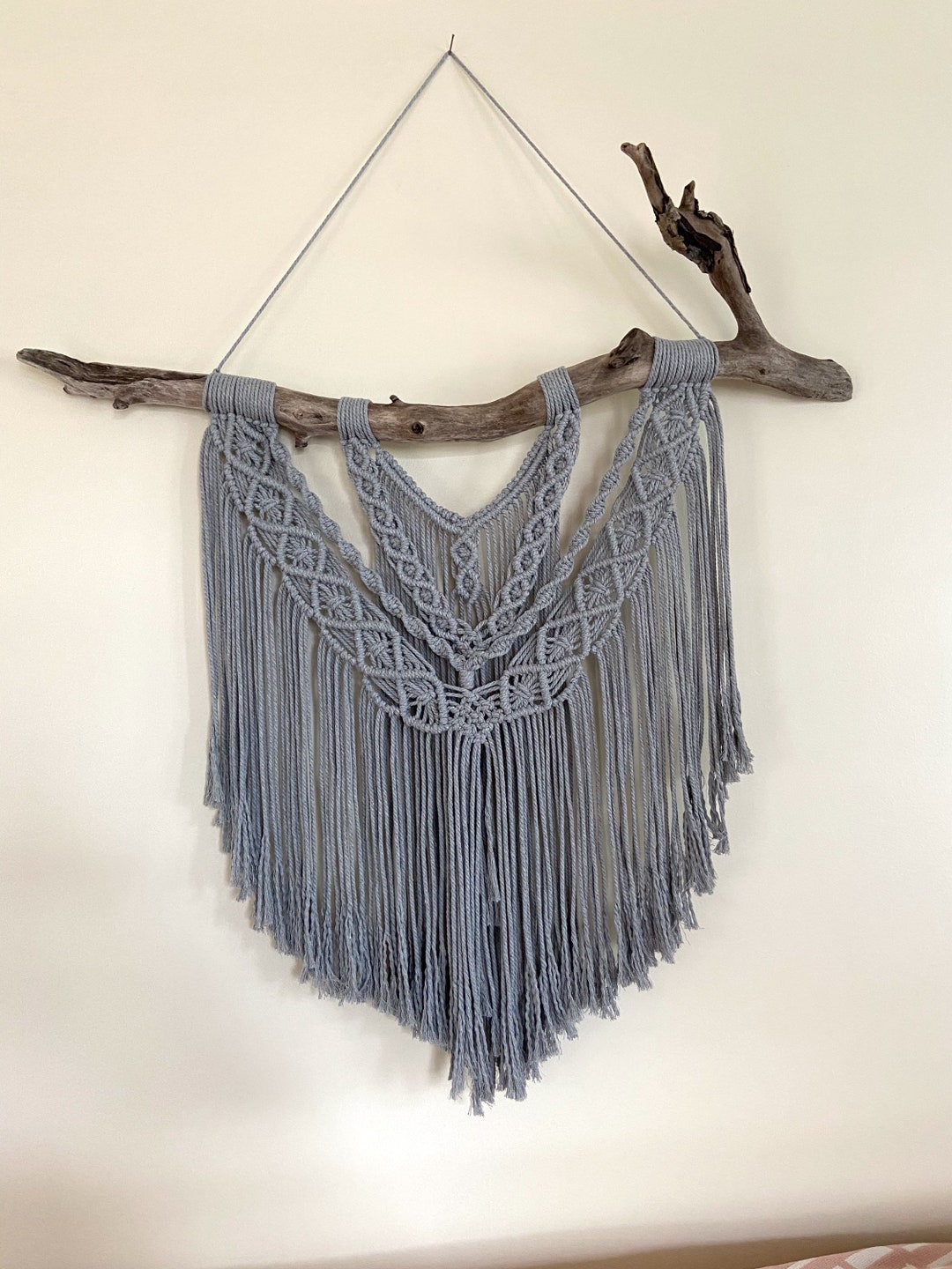 Large Grey Macrame Wall Hanging Wall Decor Tapestry Wall Etsy