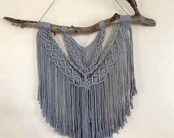 Large Grey Macrame Wall Hanging | Wall decor | Tapestry | Wall art | Handmade | Natural | Boho | Driftwood