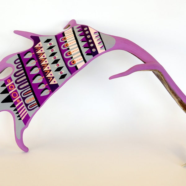 HUGE FALLOW ANTLER painted geometric nordic xmas design fairisle scandinavian icelandic coral, purple, grey, mauve, black