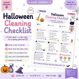 ADHD Halloween Cleaning Checklist Printable, Spooky Home Reset & Declutter Guide, Easy Fall Cleaning Organizer