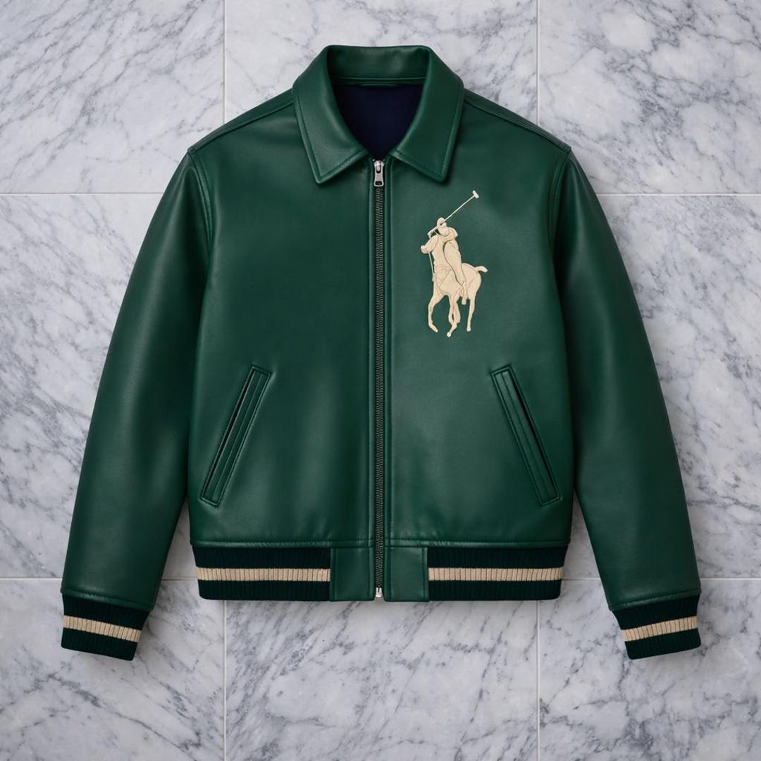Polo Ralph Lauren Green Leather Bomber Jacket – Men's Lambskin