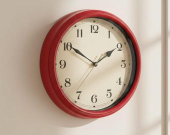 Reloj de pared rústico rojo para cocina, silencioso, sin tictac, 29 cm