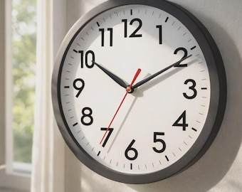 Modern Black Wall Clock, Silent 8-Inch Battery Clock