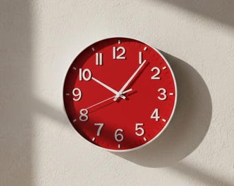 Red Silent Wall Clock, Modern Home Decor, 12 Inch