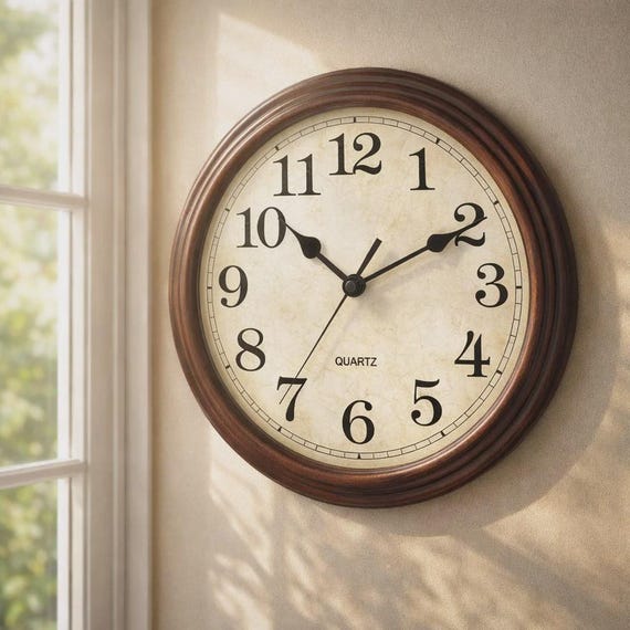 Small 9 Inch Silent Wall Clock, Bronze-Look Frame, Classic Non-Ticking Battery Clock