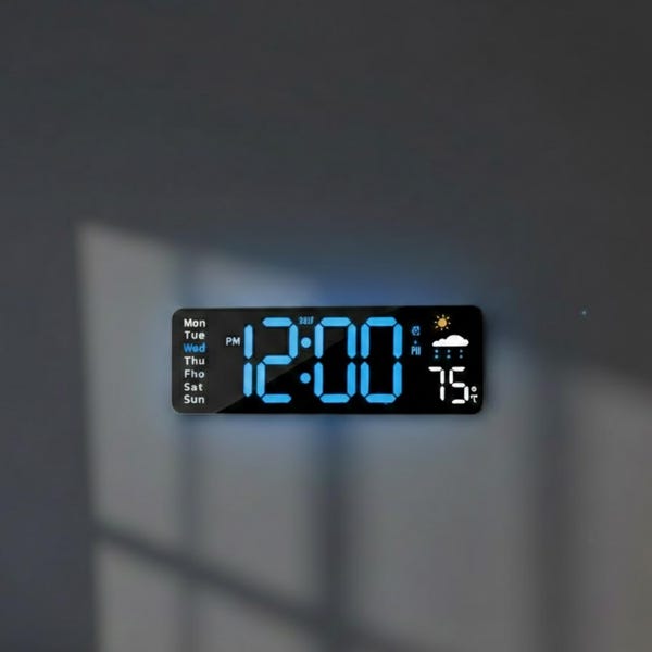 Large LED Digital Wall Clock, Temperature, Dual Alarm, Remote