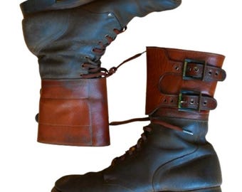 Botas militares de cuero genuino para hombre, hechas a mano.