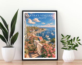 Martha's Vineyard Massachusetts Travel Poster, Martha's Vineyard Print,  Coastal Wall Art, Cape Cod Island Poster,  Martha's Vineyard Poster