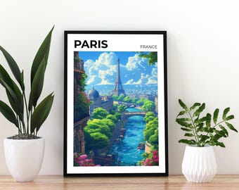 Paris France Travel Poster | Paris Wall Art Print |Eiffel Tower Poster |Paris Cityscape Print | France Travel Print  |Paris Poster | Paris