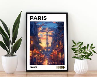 Paris France Travel Poster | Paris Wall Art Print | Eiffel Tower Poster | Paris Cityscape Print | France Travel Print | Paris Poster| Paris