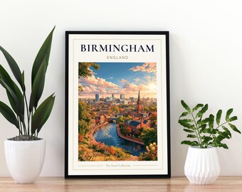 Birmingham England Travel Poster, Birmingham Print, Birmingham Wall Art,  Birmingham Art, Birmingham Poster,  Birmingham Canal Print