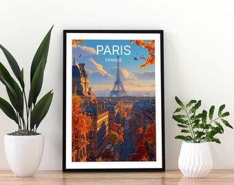 Paris France Travel Poster | Paris Wall Art Print | Eiffel Tower Poster |  Paris Cityscape Print | France Travel Print | Paris Poster |Paris