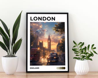 London England Travel Poster | London Wall Art Print |UK Cityscape Poster | London Skyline Decor | England Travel Print | London Art Poster