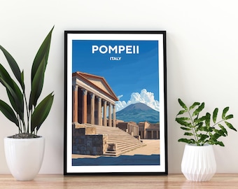 Pompeii Italy Travel Poster Wall Art | Ancient Ruins Print | Historic Roman City Poster  | Italy Travel Decor | Pompeii Poster| Roman Temple
