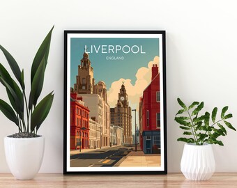 Liverpool England Travel Poster Wall Art | Royal Liver Building | Liverpool Poster| England Wall Art | Decor | Poster Print | Liverpool Art