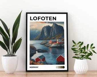 Lofoten Islands Norway Poster | Scandinavian Travel Print | Norway Wall Art | Norway Landscape Poster | Mountain Decor | Lofoten Islands