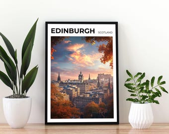 Edinburgh Scotland Travel Poster | Edinburgh Wall Art Print|Edinburgh Castle Poster |Scotland City Decor | Edinburgh Poster | Edinburgh Art