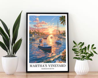 Martha's Vineyard Massachusetts Travel Poster,  Martha's Vineyard Print,  Coastal Wall Art, Cape Cod Island Poster, Martha's Vineyard Poster