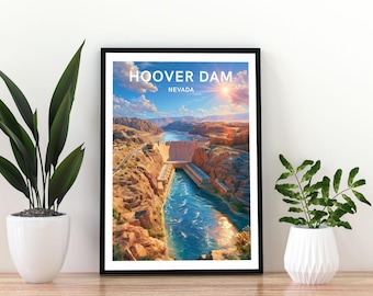 Hoover Dam Nevada Travel Poster, Hoover Dam Print, Nevada Wall Art, Colorado River Poster, USA Landmark Travel Print, Hoover Dam Poster