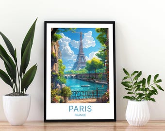 Paris France Travel Poster | Paris Wall Art Print |Eiffel Tower Poster |Paris Cityscape Print | France Travel Print |  Paris Poster | Paris
