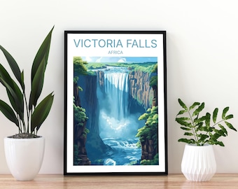Victoria Falls Travel Poster Wall Art | Africa Waterfall Print |Waterfall Poster |Scenic Nature Decor | Travel Wall Art | Victoria Falls Art