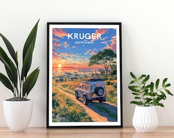 Kruger South Africa Travel Poster, Kruger National Park, Kruger Wall Art,  South Africa Safari Poster, Wildlife Travel Print, Kruger Poster