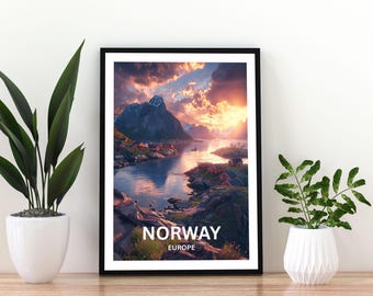 Lofoten Islands Norway Poster | Scandinavian Travel Print | Norway Wall Art | Norway Landscape Poster | Mountain Decor |  Lofoten Islands  |
