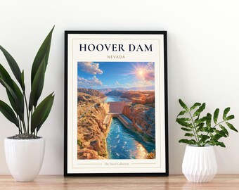 Hoover Dam Nevada Travel Poster, Hoover Dam Print,  Nevada Wall Art, Colorado River Poster, USA Landmark Travel Print, Hoover Dam Poster