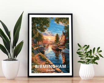 Birmingham England Travel Poster,  Birmingham Print, Birmingham Wall Art,  Birmingham Art,  Birmingham Poster,  Birmingham Canal Print