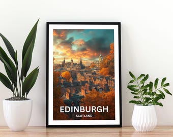 Edinburgh Scotland Travel Poster | Edinburgh Wall Art Print|Edinburgh Castle Poster | Scotland City Decor | Edinburgh Poster |Edinburgh Art