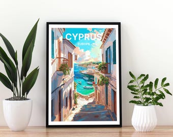 Cyprus Travel Poster | Cyprus Wall Art Print | Mediterranean Beach Landscape Poster | Island Coastal Decor | Europe Travel Print| Cyprus Art