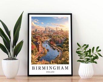 Birmingham England Travel Poster,  Birmingham Print, Birmingham Wall Art,  Birmingham Art, Birmingham Poster,  Birmingham Canal Print