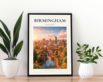 Birmingham England Travel Poster,  Birmingham Print,   Birmingham Wall Art,  Birmingham Art,  Birmingham Poster,  Birmingham Canal Print