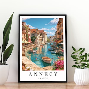 Reseaffisch från Annecy, Frankrike, Annecy-tryck, Annecysjöns väggkonst, Franska Alperna-affisch, Annecy-konst, Annecy-affisch, Annecy Frankrike Annecy Frankrike