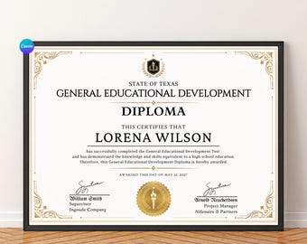 Printable GED Diploma Template, High School Diploma, School Equivalency Diploma, Editable Diploma Replica Template, Digital Download