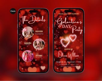 Animated Galentine’s Day Party Invitation | Digital Video Invite | Red Heart Galentine Invite | Editable Galentine Party E-Invite